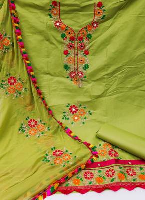 Pista embroidered cotton unstitch straight dress top & bottom with dupatta 2