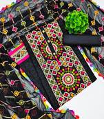 Black embroidered cotton unstitch straight dress top & bottom with dupatta