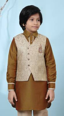 Beige embroidered jaquard boys-nehru-jacket 1