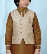 Beige embroidered jaquard boys-nehru-jacket