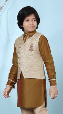 Beige embroidered jaquard boys-nehru-jacket 2