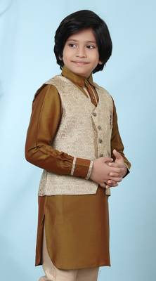 Beige embroidered jaquard boys-nehru-jacket 3