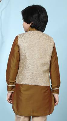 Beige embroidered jaquard boys-nehru-jacket 4