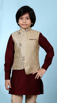 Beige embroidered jaquard boys-nehru-jacket 1