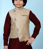 Beige embroidered jaquard boys-nehru-jacket