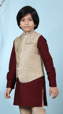 Beige embroidered jaquard boys-nehru-jacket 2