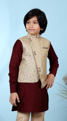 Beige embroidered jaquard boys-nehru-jacket 3