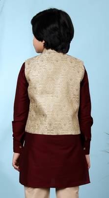 Beige embroidered jaquard boys-nehru-jacket 4