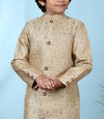 Beige embroidered jacquard sherwani for boys
