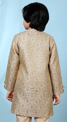 Beige embroidered jacquard sherwani for boys 4