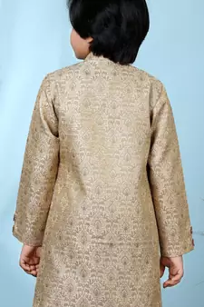 Beige embroidered jacquard sherwani for boys