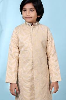 Beige embroidered banarasi silk boys-nehru-jacket