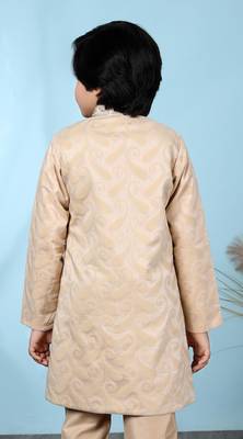 Beige embroidered banarasi silk sherwani for boys 4