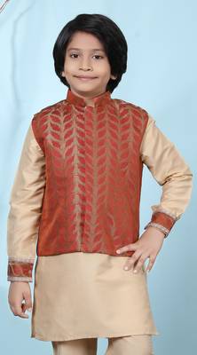 Brown embroidered jamwar boys-nehru-jacket 1