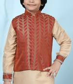 Brown embroidered jamwar boys-nehru-jacket