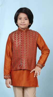 Brown embroidered jamwar boys-nehru-jacket 1