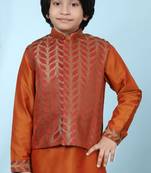 Brown embroidered jamwar boys-nehru-jacket