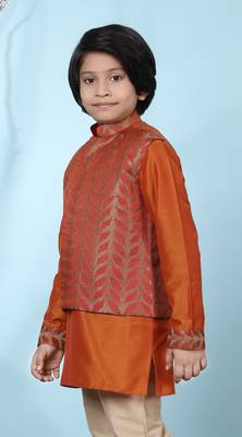 Brown embroidered jamwar boys-nehru-jacket 2
