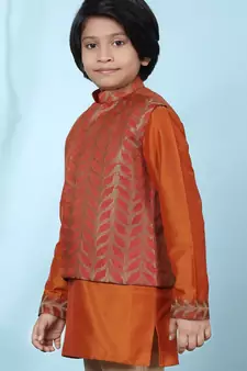 Brown embroidered jamwar boys-nehru-jacket