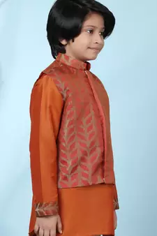 Brown embroidered jamwar boys-nehru-jacket