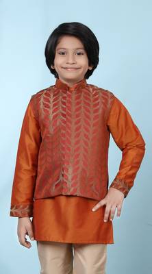 Brown embroidered jamwar boys-nehru-jacket 4