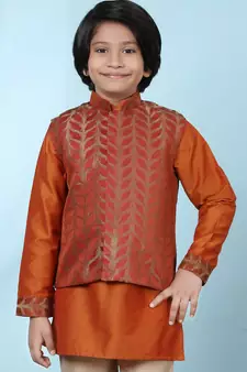 Brown embroidered jamwar boys-nehru-jacket