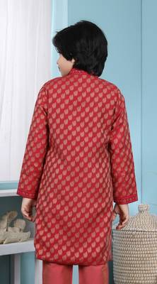 Red printed banarasi silk boys sherwani 4