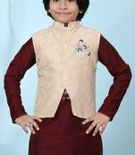 Beige embroidered banarasi silk boys-nehru-jacket