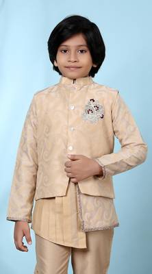 Beige embroidered banarasi silk boys-nehru-jacket 1
