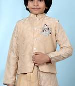 Beige embroidered banarasi silk boys-nehru-jacket