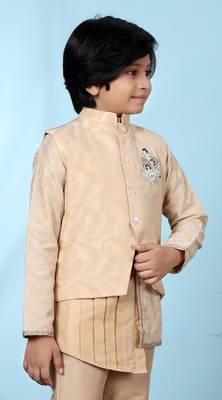 Beige embroidered banarasi silk boys-nehru-jacket 3