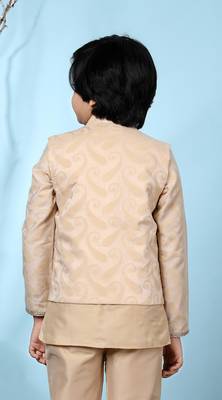 Beige embroidered banarasi silk boys-nehru-jacket 4