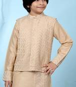 Beige embroidered banarasi silk boys-nehru-jacket