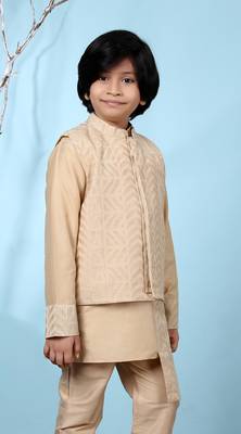 Beige embroidered banarasi silk boys-nehru-jacket 3