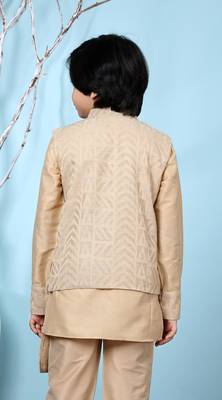Beige embroidered banarasi silk boys-nehru-jacket 4