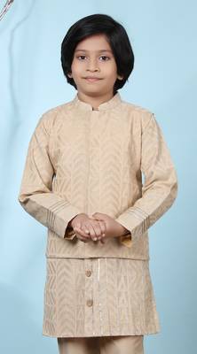 Beige embroidered banarasi silk boys-nehru-jacket 1