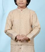 Beige embroidered banarasi silk boys-nehru-jacket