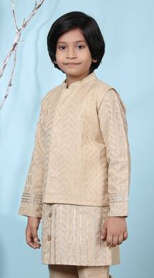 Beige embroidered banarasi silk boys-nehru-jacket 2