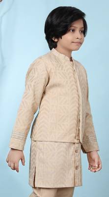 Beige embroidered banarasi silk boys-nehru-jacket 3
