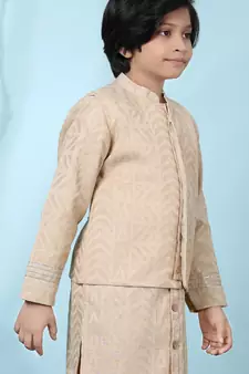 Beige embroidered banarasi silk boys-nehru-jacket