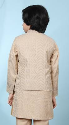 Beige embroidered banarasi silk boys-nehru-jacket 4