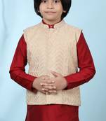 Beige embroidered banarasi silk boys-nehru-jacket