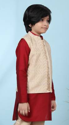 Beige embroidered banarasi silk boys-nehru-jacket 3