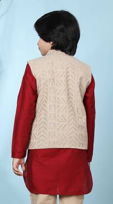 Beige embroidered banarasi silk boys-nehru-jacket 4