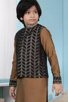 Black embroidered jamwar boys-nehru-jacket