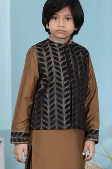 Black embroidered jamwar boys-nehru-jacket