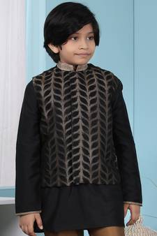 Black embroidered jamwar boys-nehru-jacket