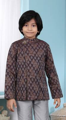 Brown printed banarasi silk boys-nehru-jacket 1