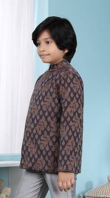 Brown printed banarasi silk boys-nehru-jacket 2