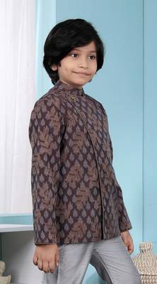 Brown printed banarasi silk boys-nehru-jacket 3